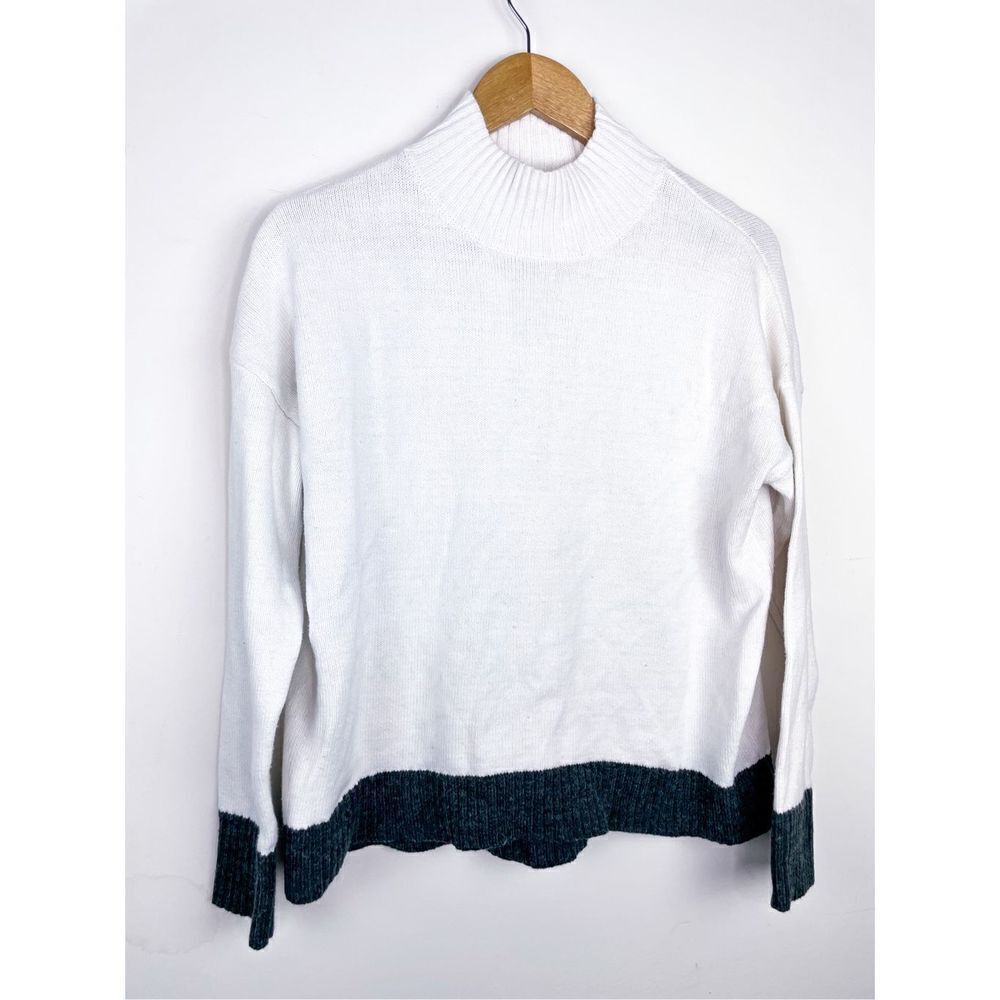 Between Me and You Cotton and Wool Blend  Ivory Dark Gray Knit Loose Fit Sweater